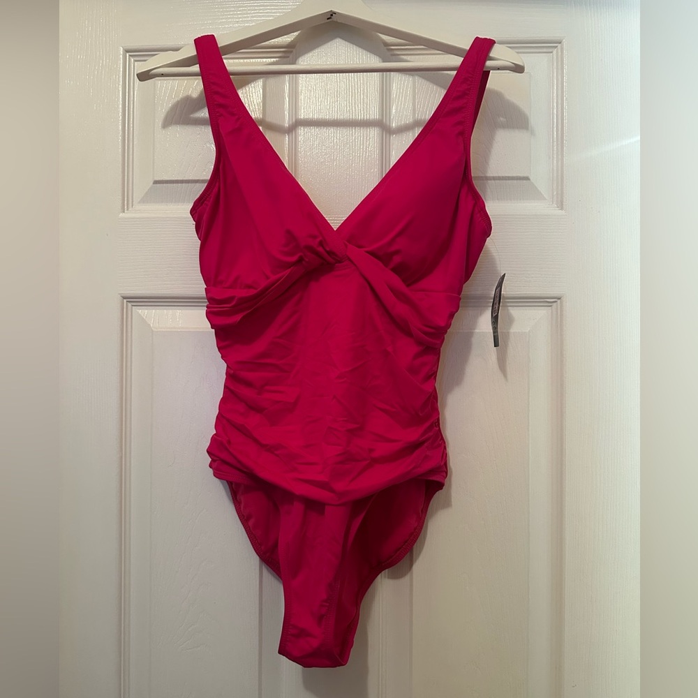 Ralph Lauren Beach Club Solid Twist Underwire One Piece Swimsuit 10 - Picture 2 of 7